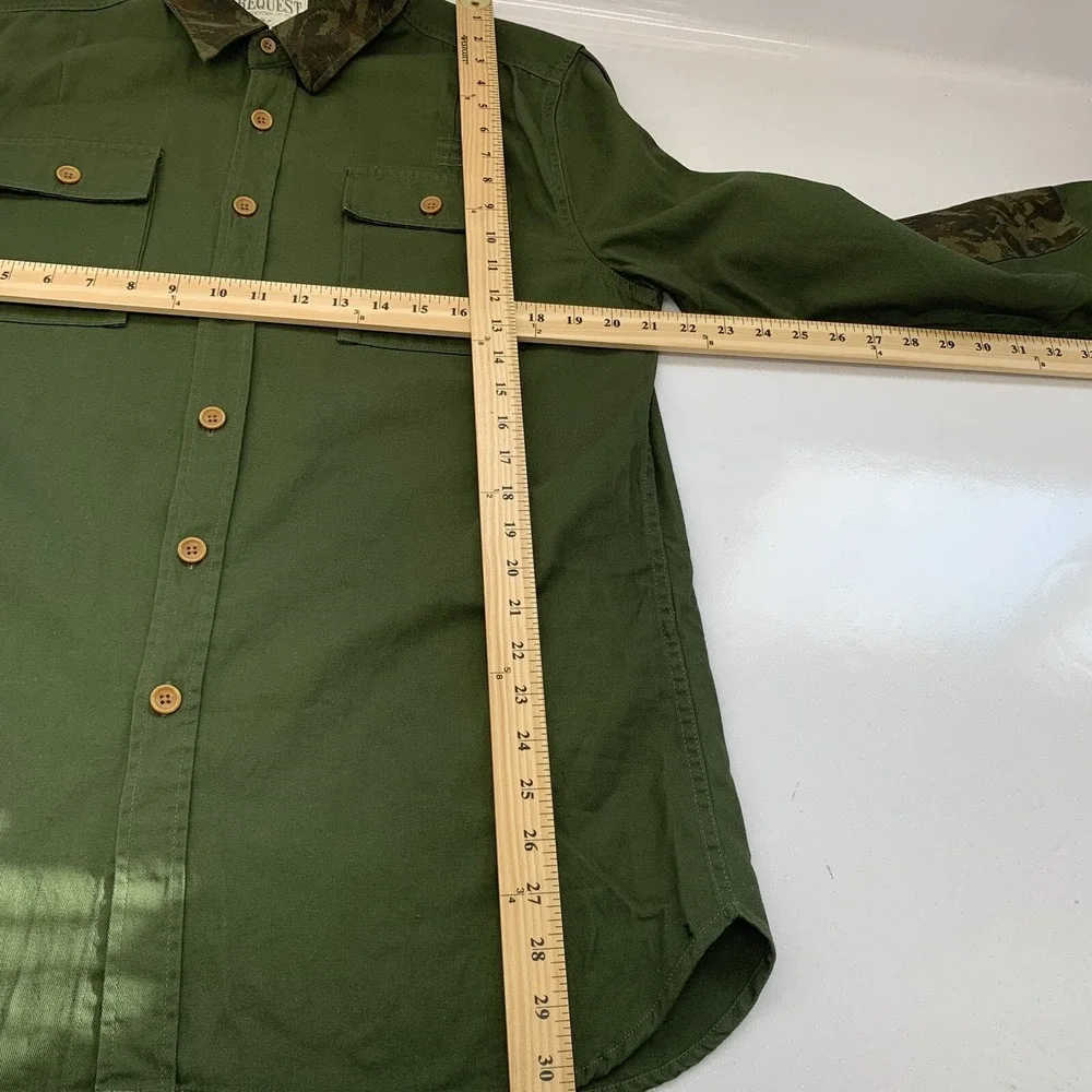 Request Denim Army‎ Green Camo Patches Button Up Shirt XL 100%  Cotton Woven